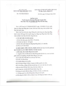 THÔNG BÁO Về việc phê duyệt chỉ tiêu tuyển dụng lao động hợp đồng (đợt 2) năm 2026 thực hiện công việc tại Bệnh viện Phục hồi chức năng